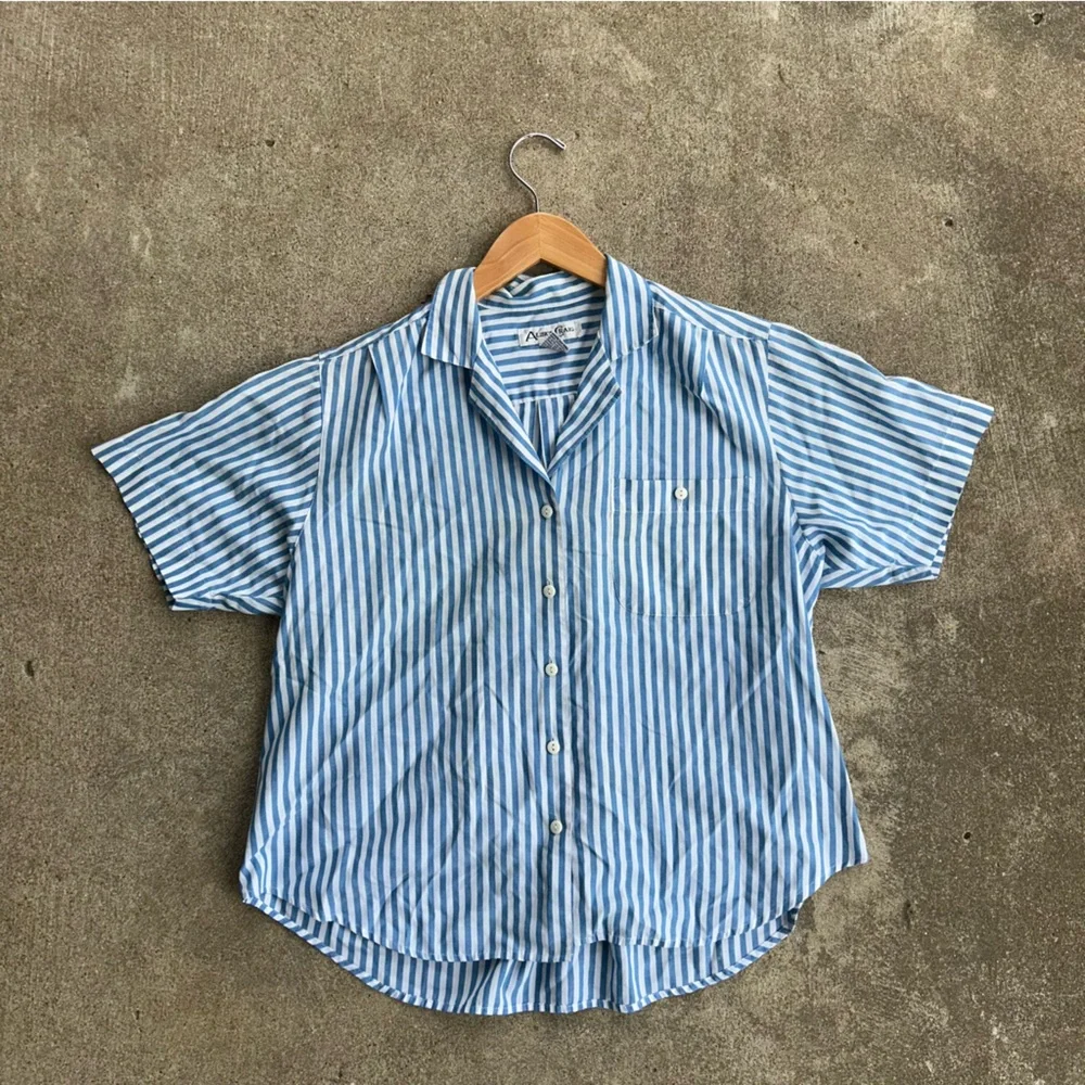 VTG Alison Craig Blue White Stripe Nautical Button Down Top Size 16